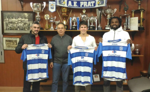 Les tres incorporacions del Prat al mercat d'hivern, Christian Villalba, Edu Vallecillo i Paolo Etamané // FOTO: Paco Carrasco (AE Prat)